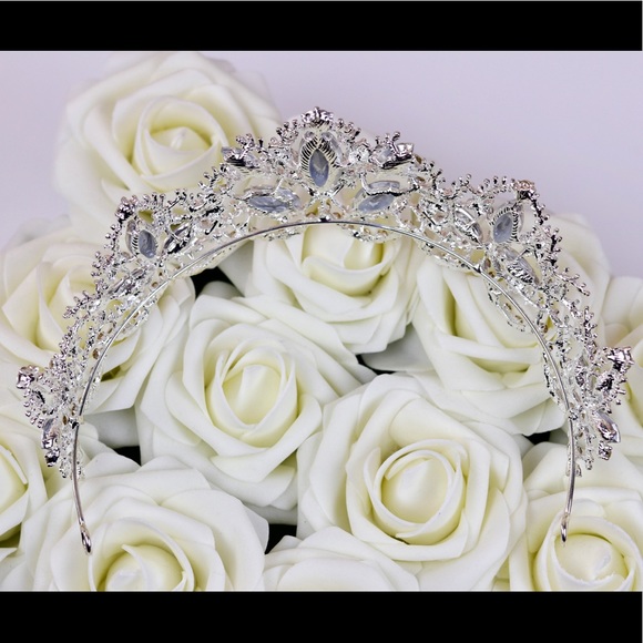 Baroque bridal tiara crown crystal silver wedding main image 6